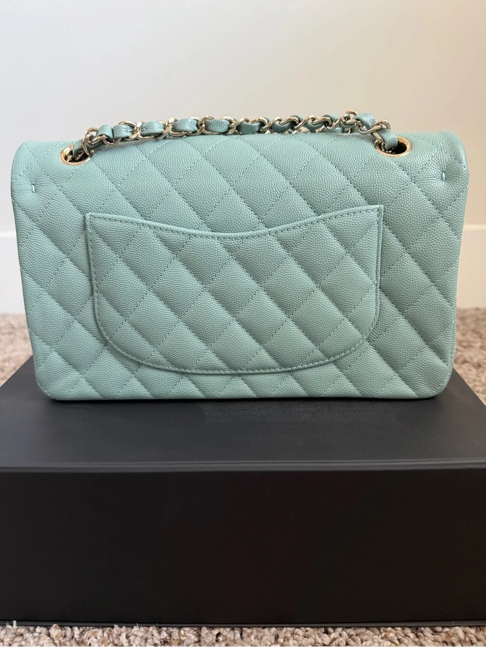 22C CHANEL Medium Classic Flap Light Green with Gold Hardware
